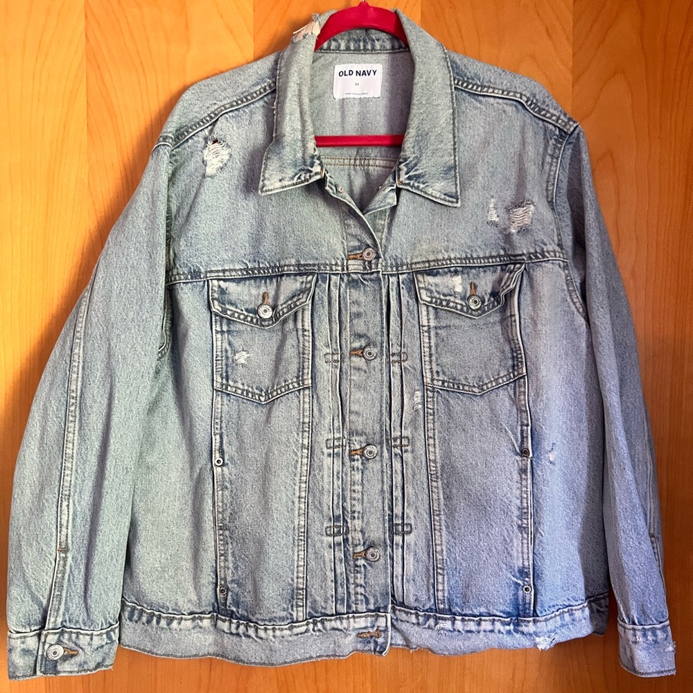 Old Navy Women's Distressed Denim Jacket- Plus Size 2X